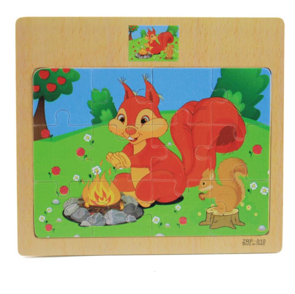 15x17cm Formato Animali di Legno E Auto Puzzl Puzzle Bordo di Giocattoli Per Bambini di Educazione Precoce Interessante Puzzle Di Legno Del Giocattolo: squirrel