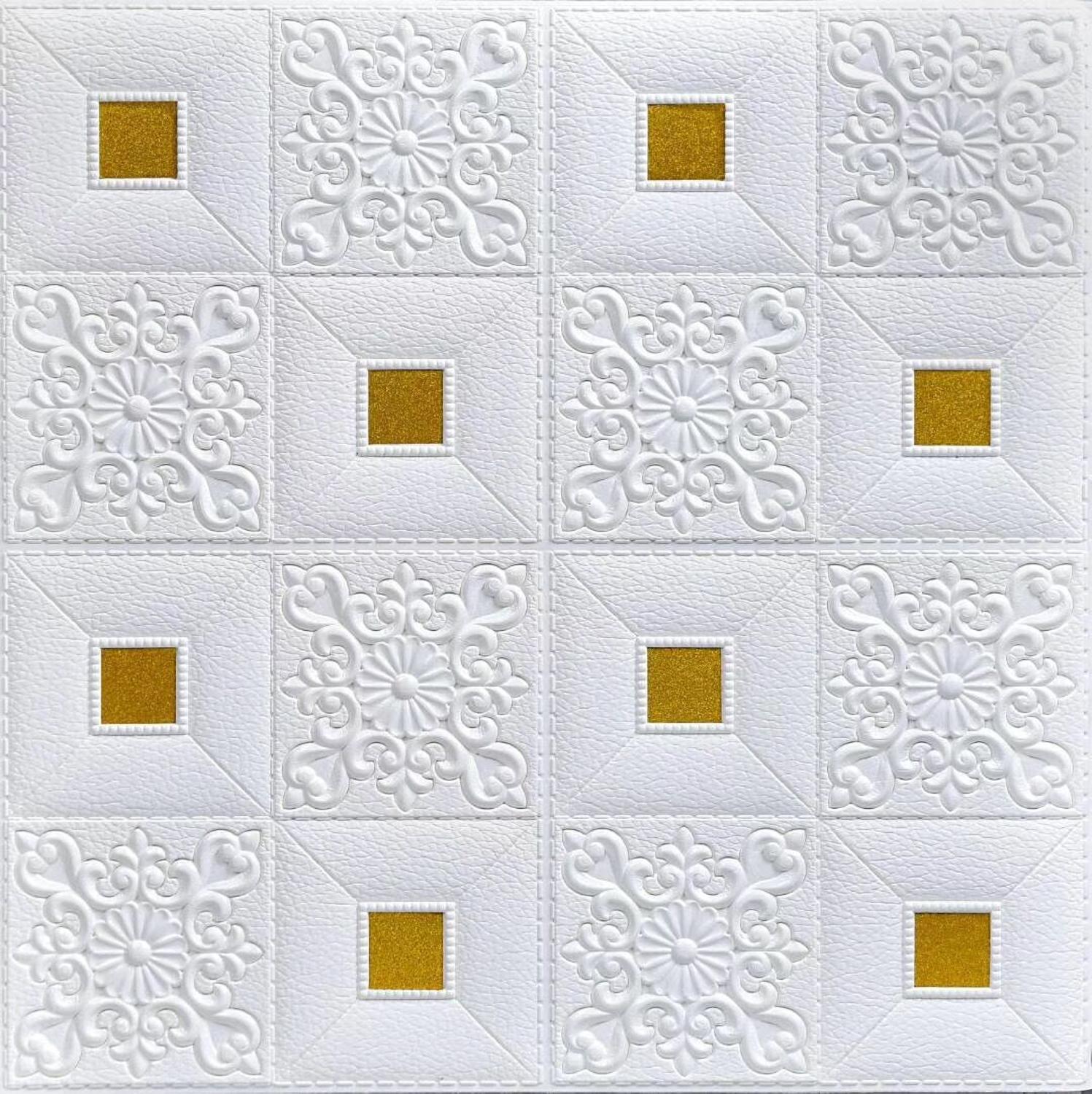 10 Pcs Self-Adhesive 3D Brick Wall Sticker Roof Ceiling Decoration Background Roughcast House Bedroom Living Room Wall Stickers: white gold / 10 pieces 35X35cm