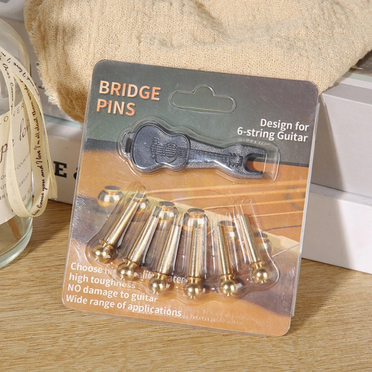 Miwayer-Pin de puente de guitarra acústica, 6 piezas, cuerdas de guitarra, cobre sólido, latón con puente de guitarra: Default Title