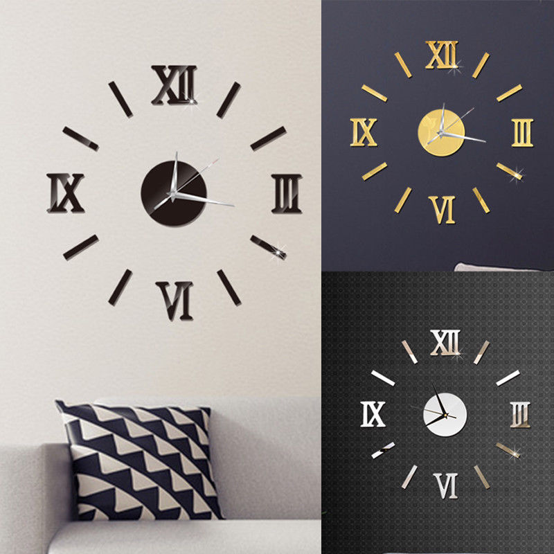 Reloj de pared grande moderno, 3D pegatina de espejo, reloj de Número grande único, reloj de pared grande, reloj grande, pegatina 3D con números romanos DIY