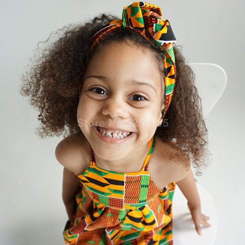 Baby Girls Party Dress African Clothing Children Bazin Riche Dashiki Dresses Kids Jumpsuit Printed Rompers with Headband