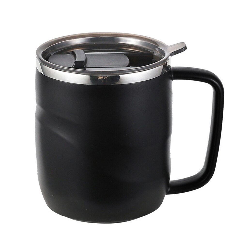 Stainless Steel Insulated Coffee Mug With Sliding Lid Vacuum Travel Mug With Handle Camping Tea Flask For Cold Drinks: Black