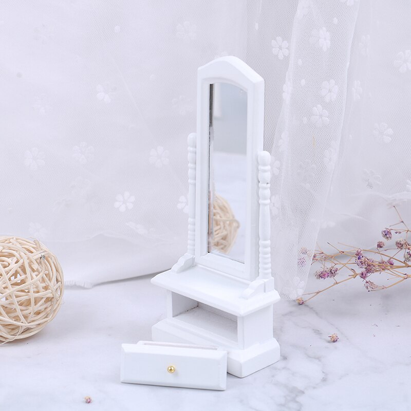 1:12 Mini Poppenhuis Volledige Lengte Dressing Spiegel Model Met Lade Accessoire Room Furniture Speelgoed Voor Kids Poppenhuis Accessoires: WHITE