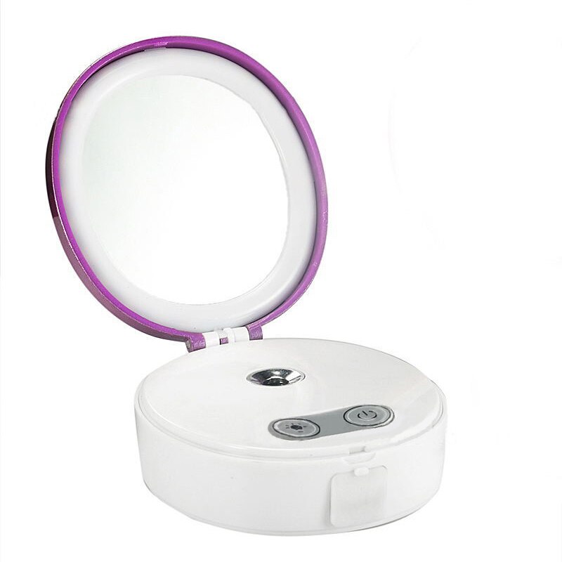 Led sminkspegel lampa usb-batterier laddarväska mini jonångare sminkljus ansiktsfuktspruta spa ångapparat: Lila