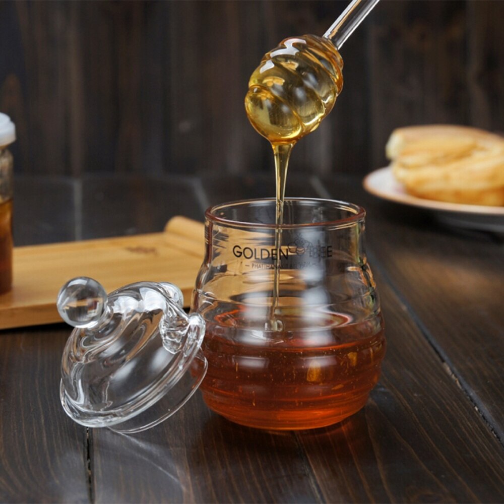 Bote de cristal para Miel de 250ml, tarro transparente para mermelada con cucharón y tapa para uso doméstico para Cocina