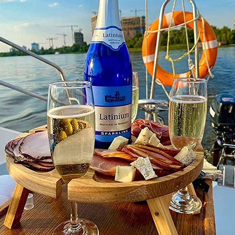 Trä utomhus fällbart picknickbord bärbar hållare runt hopfällbart skrivbord vinglasställ hopfällbart bord för trädgårdsfest