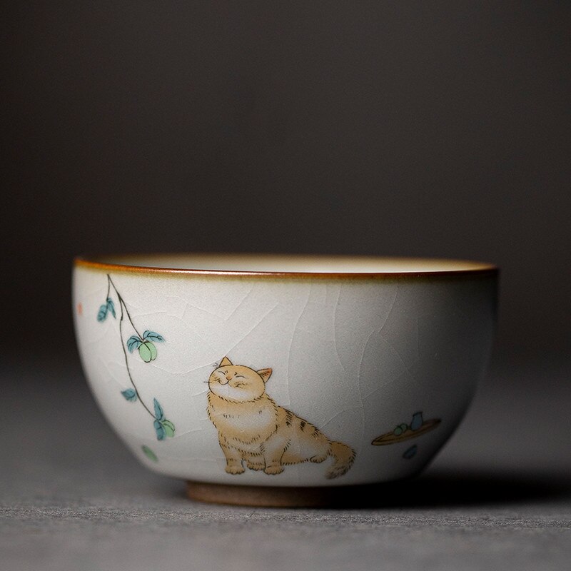 Grote Ru Kiln Theekopje Reizen Persoonlijke Meditatie Cup Handgemaakte Keramische Thee Kom Pu&#39;er Master Cup Huishouden Thee Set Accessoires: D3 - 7.8X4CM 110ML