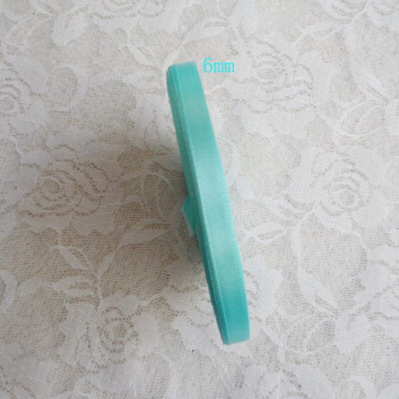 Ruban de satin de soie bleu tiffany de 25 mètres pour décoration de fête de mariage, emballage, vêtements de noël, ruban de tissu à coudre: 6mm