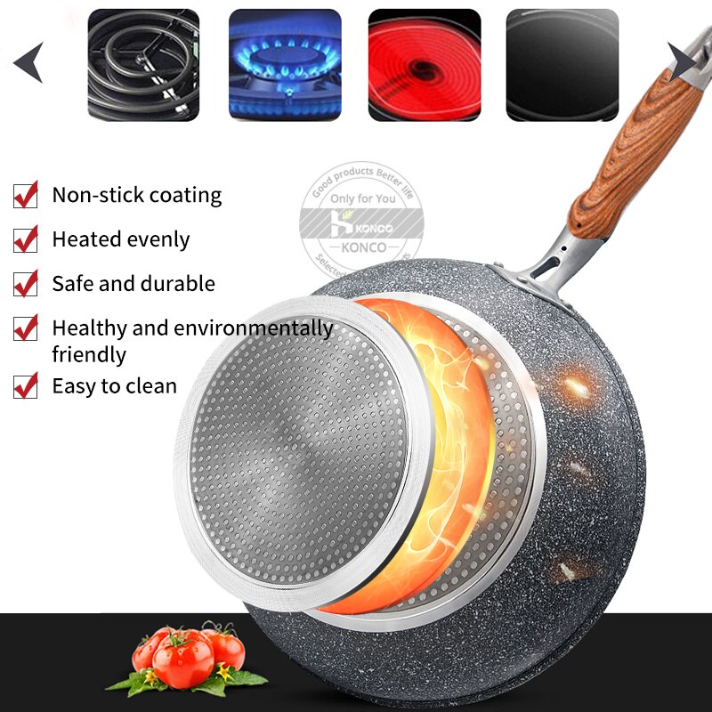KONCO-Japanese Style Maifan Stone Pan Frying Pot Non-stick Wok Household Flat Bottom Wok Induction Gas Cooker Universal Cookware