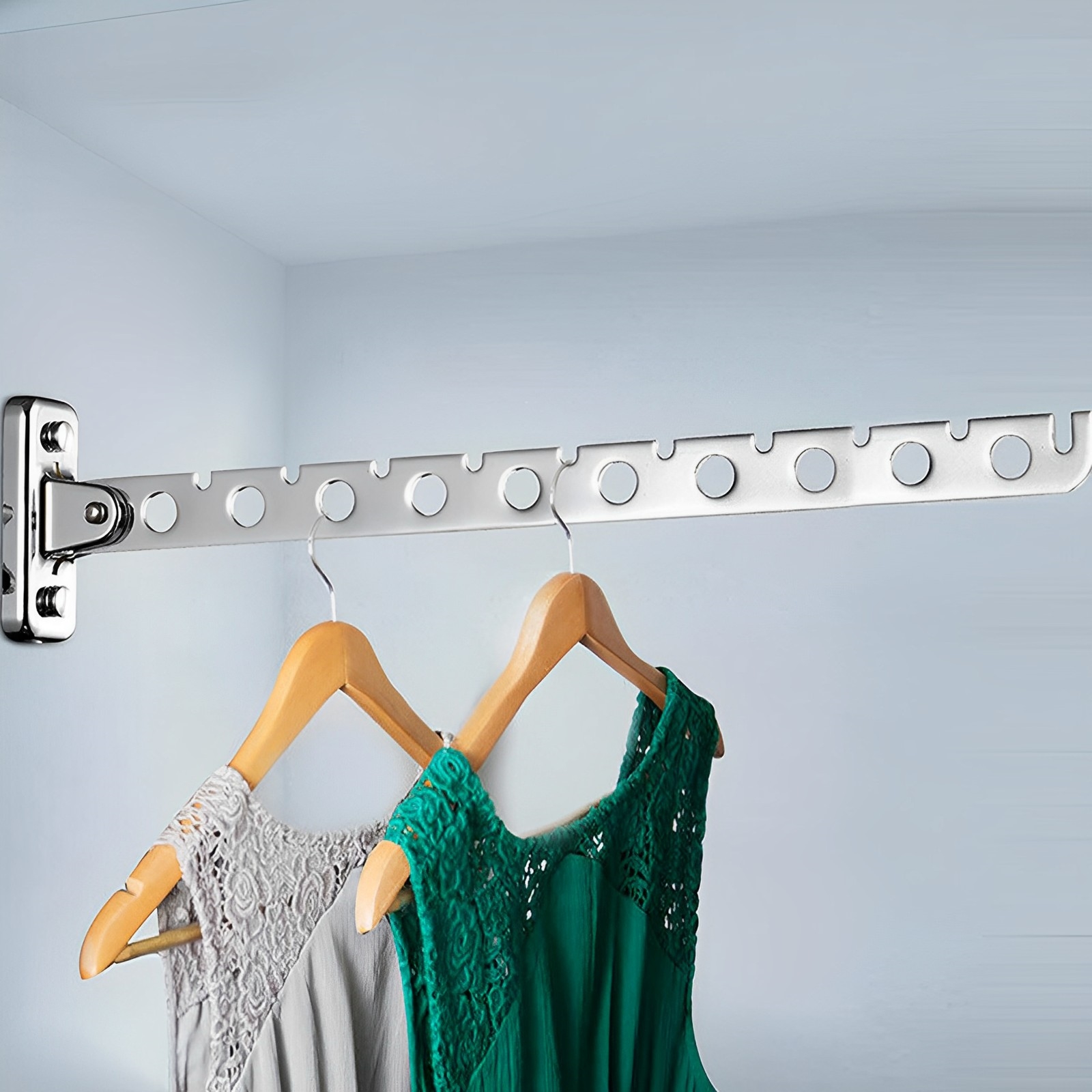 Tendedero de ropa montado en la pared ángulo ajustable de acero inoxidable plegable tendedero colgador ahorro de espacio en el hogar