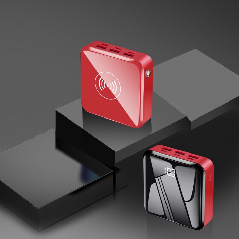 Energie 30000mAh Mini QI kabellos Energie Digital Anzeige Mit 3 USB Häfen Schnelle Ladung Batterie für IPhone Xiaomi Samaung: rot