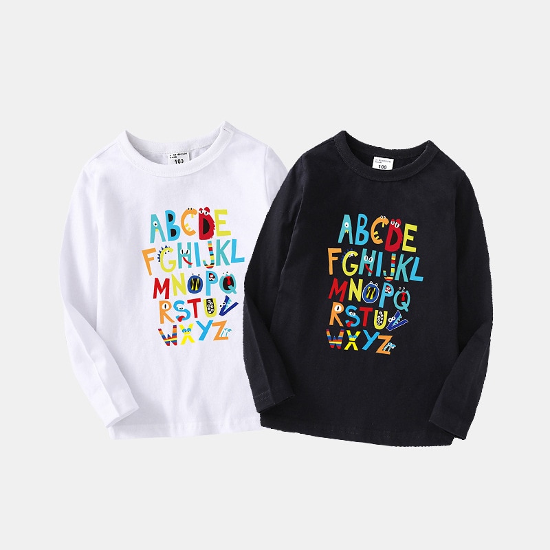 T-shirt voor jongens gestreepte kindertopjes voor jongens letter lange mouwen kinder t-shirt lente herfst nieuwigheid jongenskleding 6 8 10 12 14