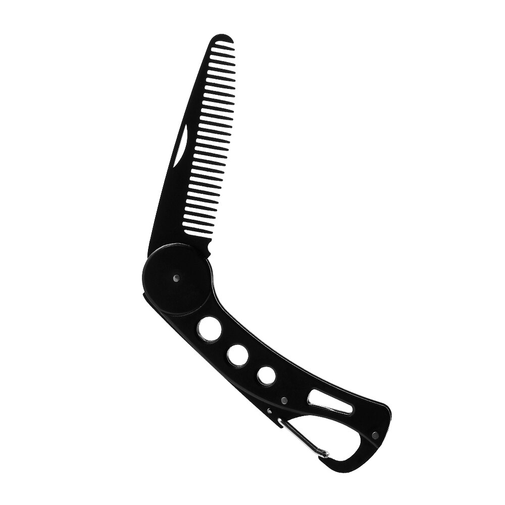 1PCS Black Stainless Steel Folding Comb For Men Anti Static Mustache Comb Hairdressing Styling Beard Comb