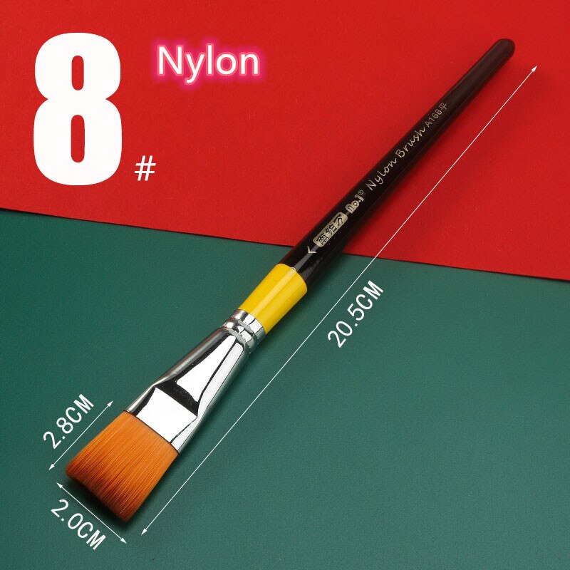 Nylon Paint Brush Used To Wood Makeup Safety Acrylic Watercolor Oil Painting for Artist Drawing Art Supplies No.1 A168 1Pcs: 8 Nylon Flat Head