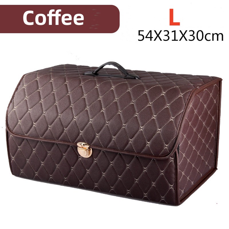 Boîte de rangement de coffre de voiture, grande capacité, sac de rangement d'outils multi-usage automobile, rangement pliable en cuir pour boîte de rangement d'urgence: APRICOT