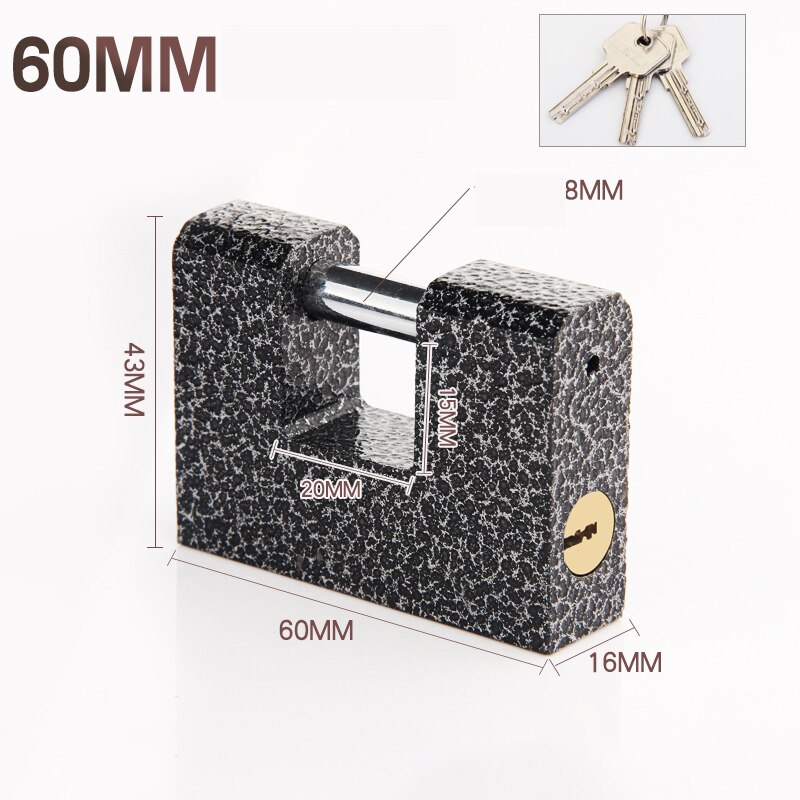 1Pcs Marble Texture Rectangular Horizontal Opening Lock Anti-theft Padlock Stainless Steel Burglar Padlock Security Safety Lock: Black-60mm
