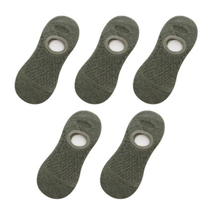 5 Pairs Women Silicone Non-slip Invisible Socks Summer Solid Color Mesh Ankle Boat Socks Female Cotton Slipper No show Socks: Army Green