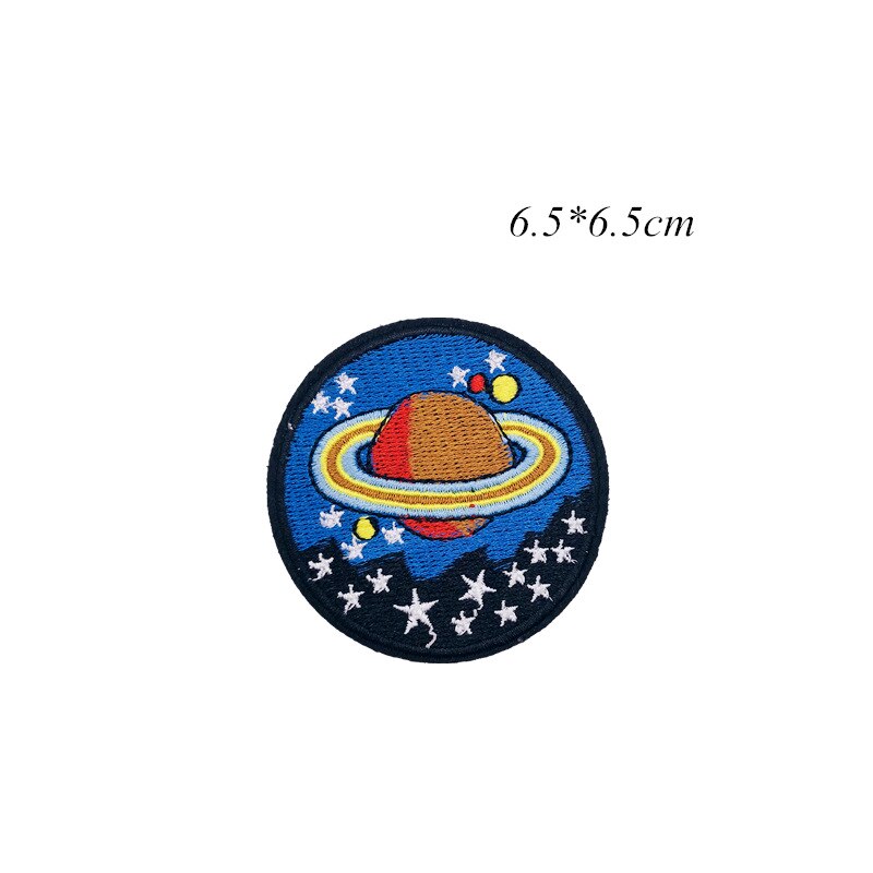 1 PCS UFO Alien Patches Astronaut Planet Embroidery Iron On Universe Parches For Clothing DIY Applique Badge Iron On Patches: Black Nickel