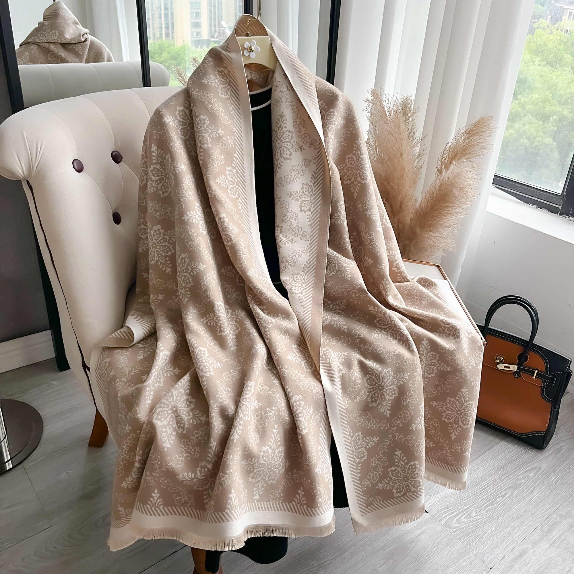 Marca de luxo dupla face estilo étnico cachecol pashmina cashmere macio quente franja pashmina xale inverno à prova de frio cobertor à prova de vento