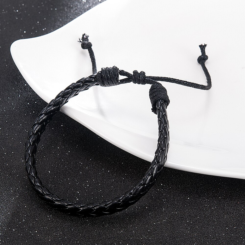 Mænd sort vævet læder enkel justerbar armbånd armbånd manchet reb armbånd smykker til kæreste