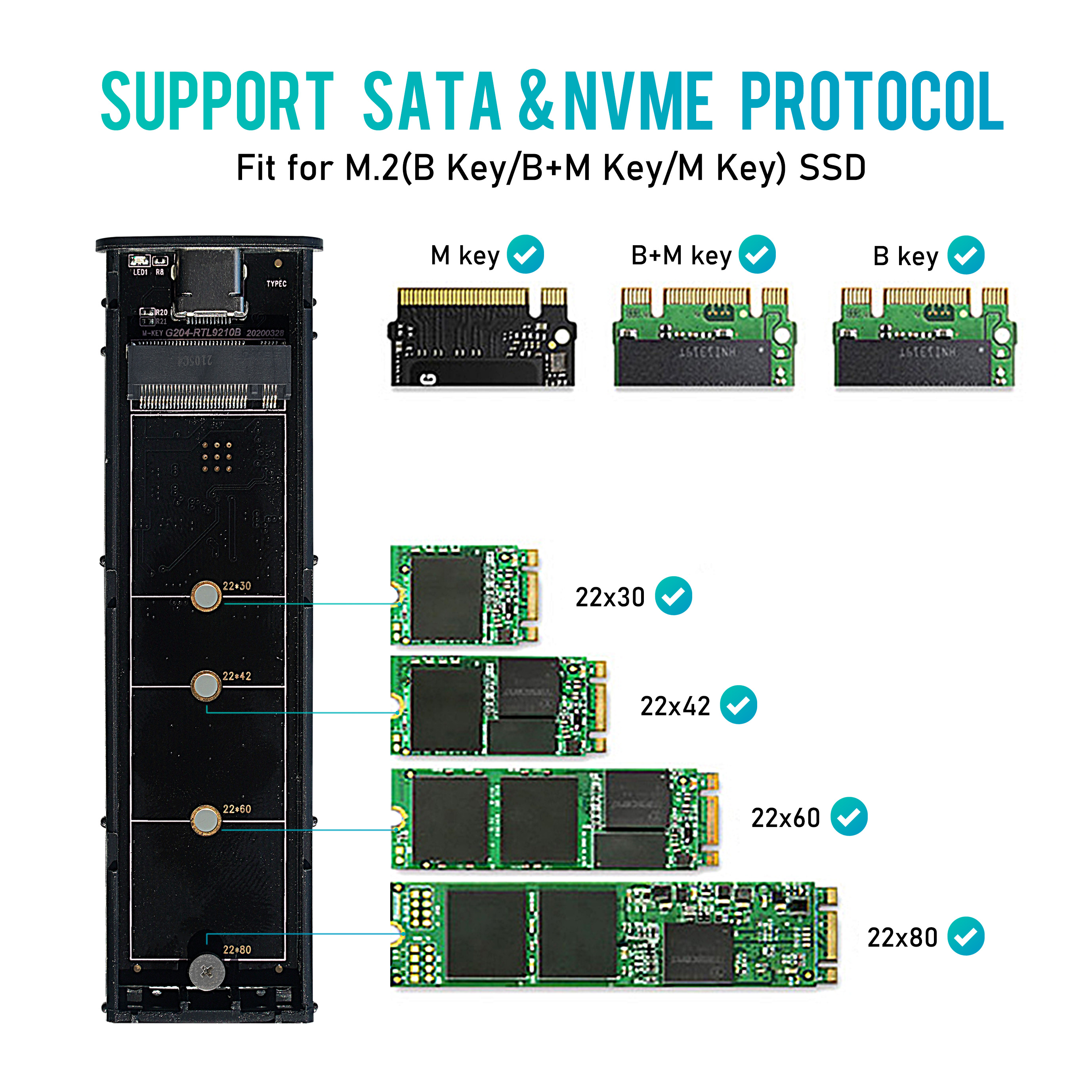M.2 NVMe SATA SSD Enclosure 10Gbps M.2 To USB 3.1 SSD Adapte M2 NVMe PCIE/NGFF SATA SSD Box for NVME PCIE M/B Key