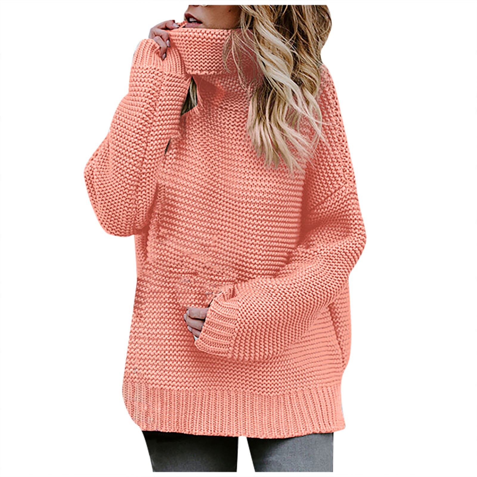 Pull à manches longues et col roulé pour femme, couleur unie, à la , hiver,: S / YE