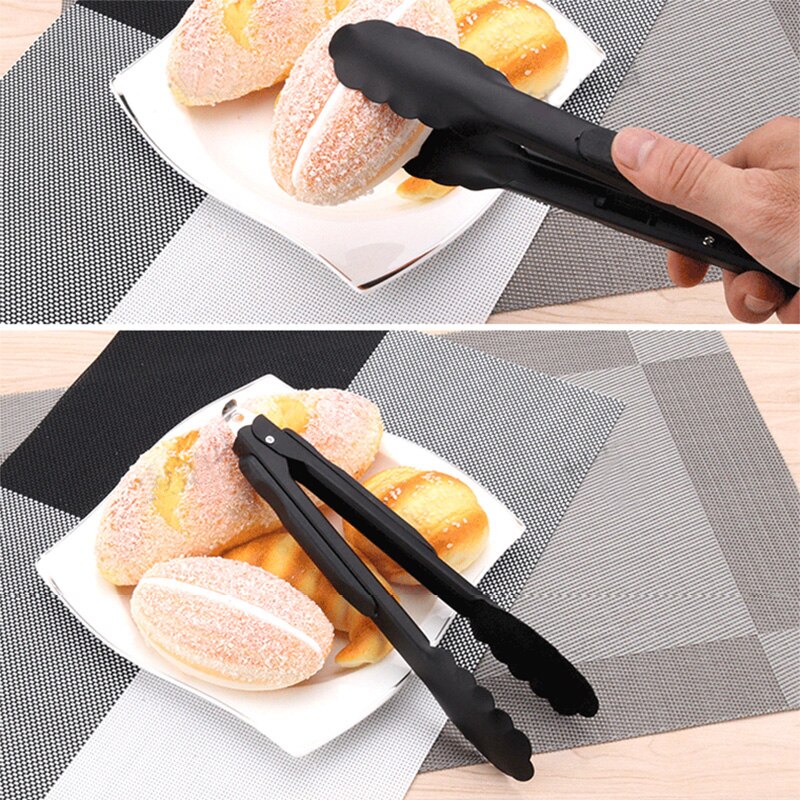 9-12inch Kitchen Tongs Grill BBQ Tongs Silicone Handled Salad Clip Bread Clamp Stainless Steel Food Tong BBQ Accessories Tool