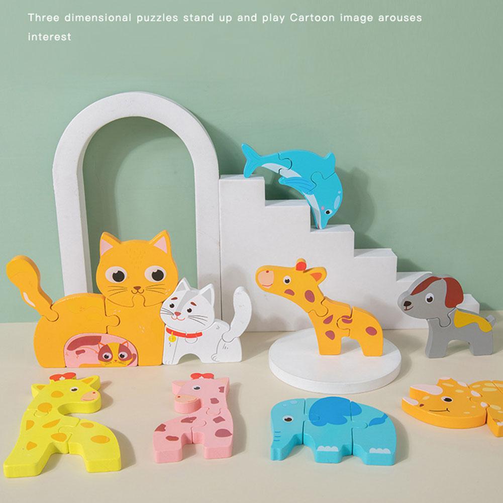 Giocattoli di Puzzle 3D in legno per bambini giocattoli di Puzzle di intelligenza animale del fumetto gioco da incasso Puzzle creativo giocattoli di educazione precoce