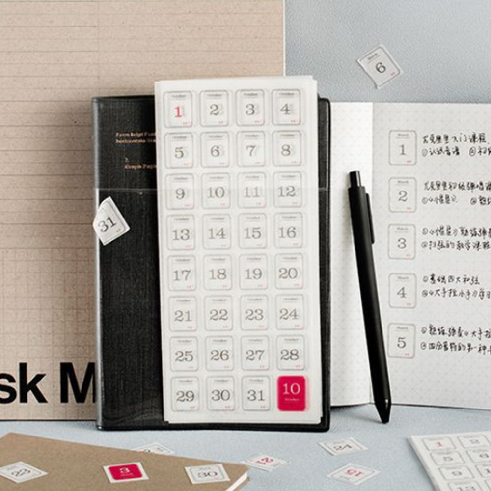 12 Sheets 365 Days Calendar Stickers Kawaii Stationery Sticker Scrapbooking Journal Planner Stickers DIY Decorative Stickers