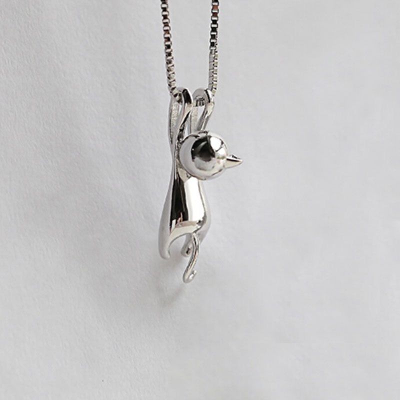 Cute Silver Cat Pendant Necklace Trendy Tiny Cat Dog Pet Animal Long Chain Necklace For Women Girl Charm Jewelry Birthday