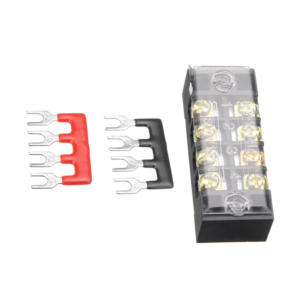 600V 15A 4 Position Double Row Wire Barrier Block with 2 Connector Strips 55 x 21 x 17mm