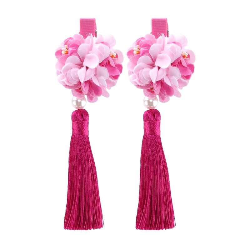 2020 novo multi estilo meninas grampos de cabelo chinês tradicional princesa borlas flor hairpins crianças meninas acessórios para o cabelo: ROSE PINK