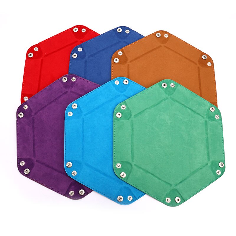 PU Leather Folding Hexagon Square Tray Dice Game Foldable Dice Tray Box 6 Colors