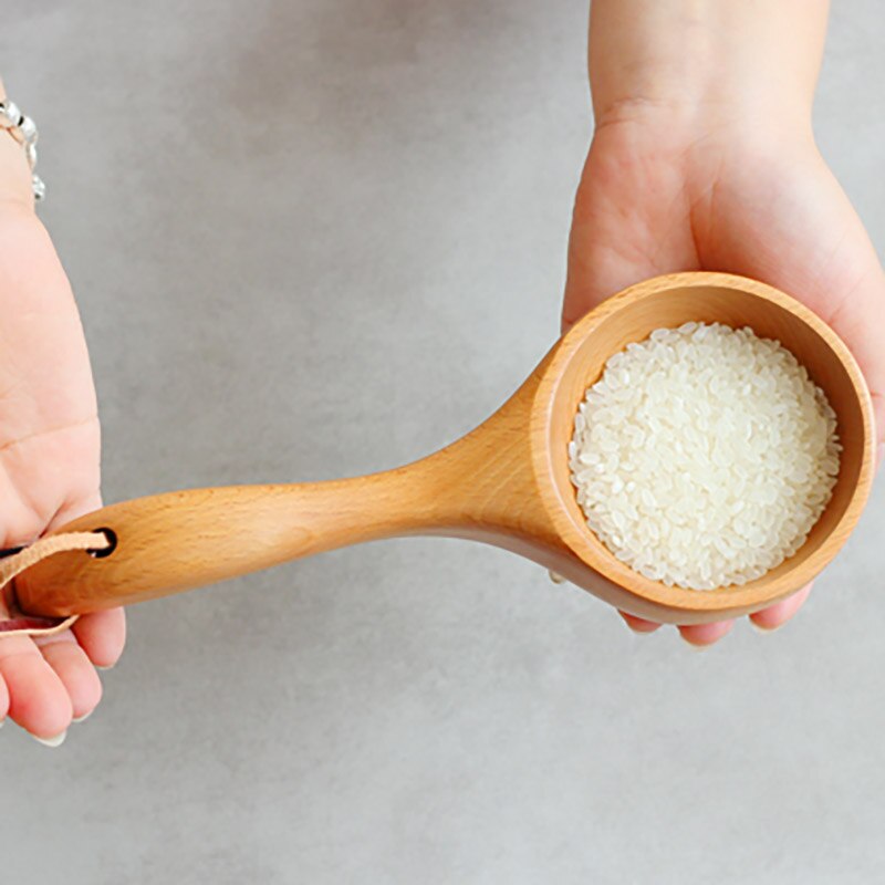 Long Handle Spoon Meal Spoon Wooden Spoon Saft Health With Hook Japanese Style Kitchen Tool Bar Restaurant Cooking Utensils