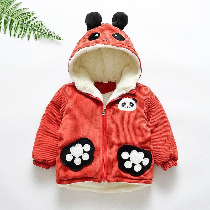 Boys winter warm coats newborn baby cartoon cotton cute hoodies outerwear for toddler boys thick plus velvet warm coats jackets: red / 18M