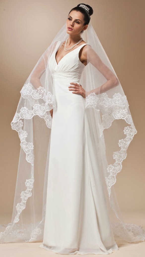 Bruiloft Sluier Kant Kathedraal Accessoires Ongeveer 2.6 m Lange Voile Mariage Katoen Cheaps Eenvoudige Vail Bruid Bruidssluier Geen Kam