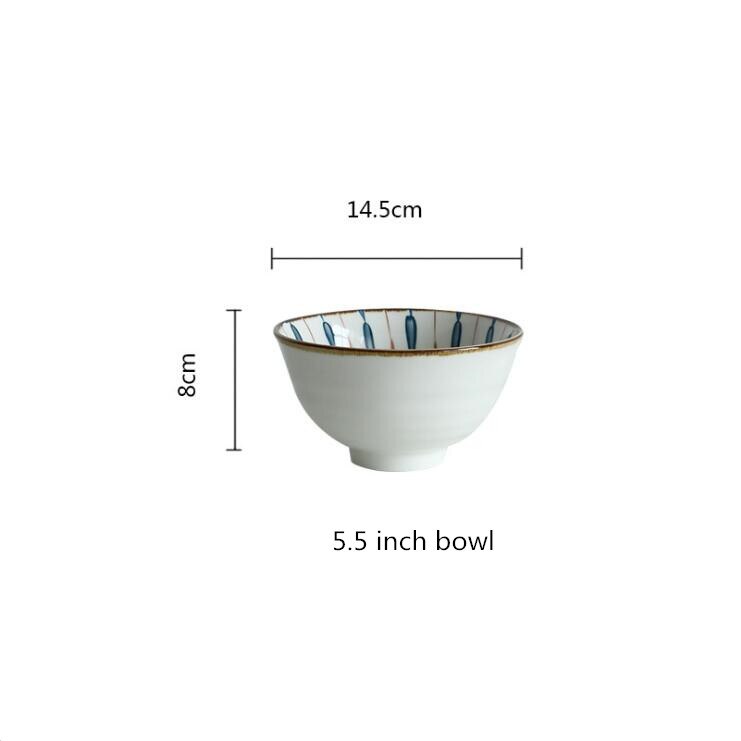 Japanese blue water drops Dinner Plate Set Ceramic Kitchen Plate Tableware Set Food Dishes Rice Salad Noodles Bowl Soup: 5.5inch bowl