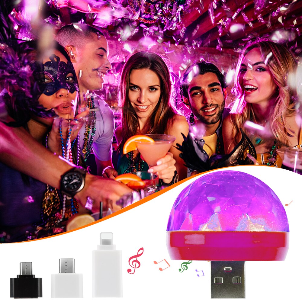 Colorful USB light shinning LED lamp USB 2.0 flashing for family party Disco stage light for mobile phone, power bank AC adapter