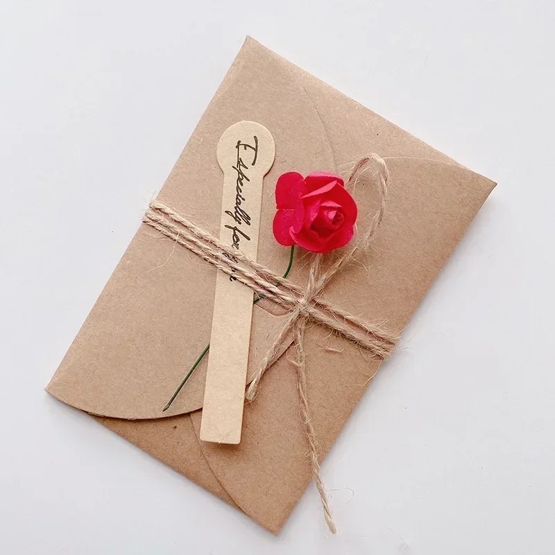 5pcs Mini Flower Envelopes with Paper Card Vintage Envelopes DIY Kawaii Christmas Party Postcards Invitation Cards Cover: Red