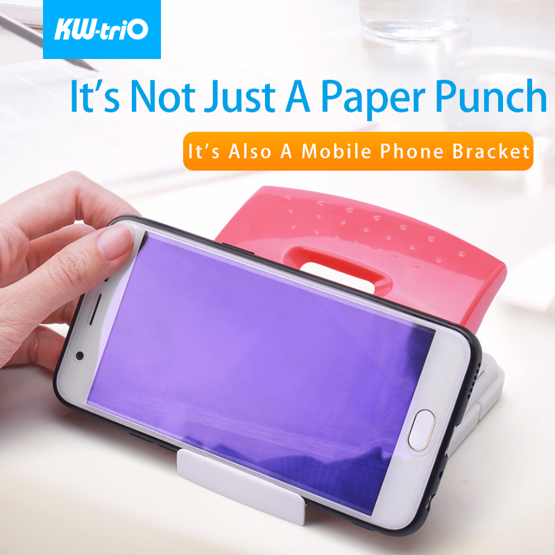 2-Hole DIY Paper Puncher Handheld Hole Puncher Double Hole Loose-Leaf Notebook Paper Punch with Mobile Phone Bracket Attached