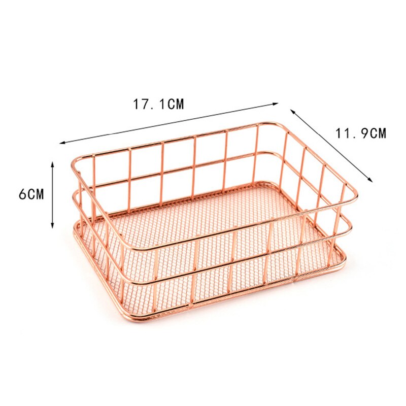 Rose Gold Bathroom Shelf Metal Wire Storage Basket Cosmetic Organizer Holder Home Office Desk Toiletry Collection Nordic Style