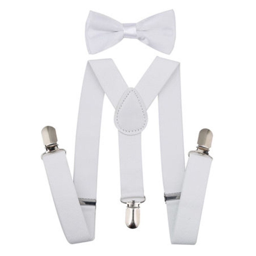 Kids Suspenders with Bowtie Ties Accessories Children Bow Tie Set Boys Braces Girls Adjustable Suspenders Baby Wedding: White