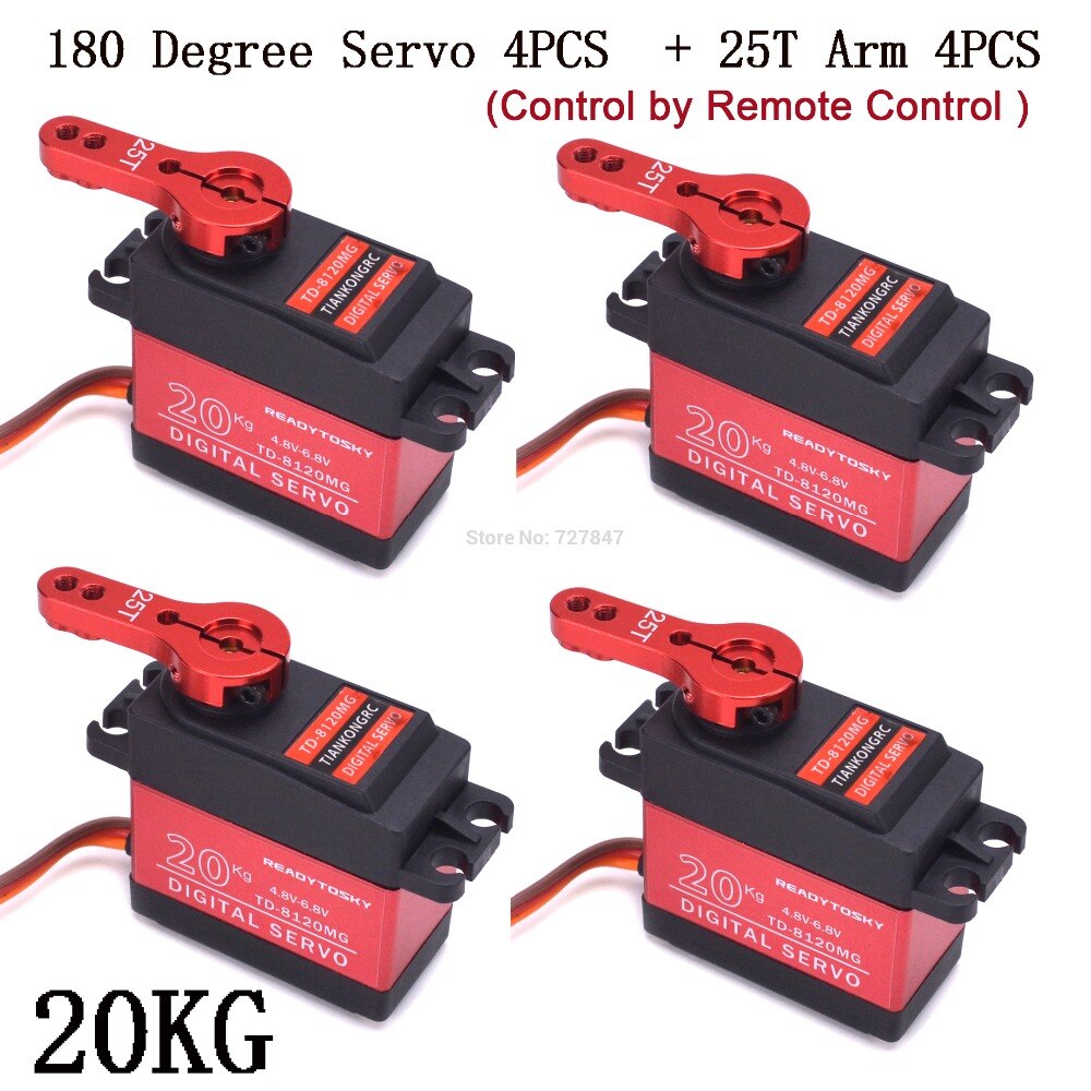 20kg TD8120MG / 25kg TD8325MG Hohe Drehmoment Kernlosen Motor- Servo Wasserdichte Digital 180 Grad Servo Kontrolle durch Fernbedienung Kontrolle: 4x20KG  4x 25T Arm