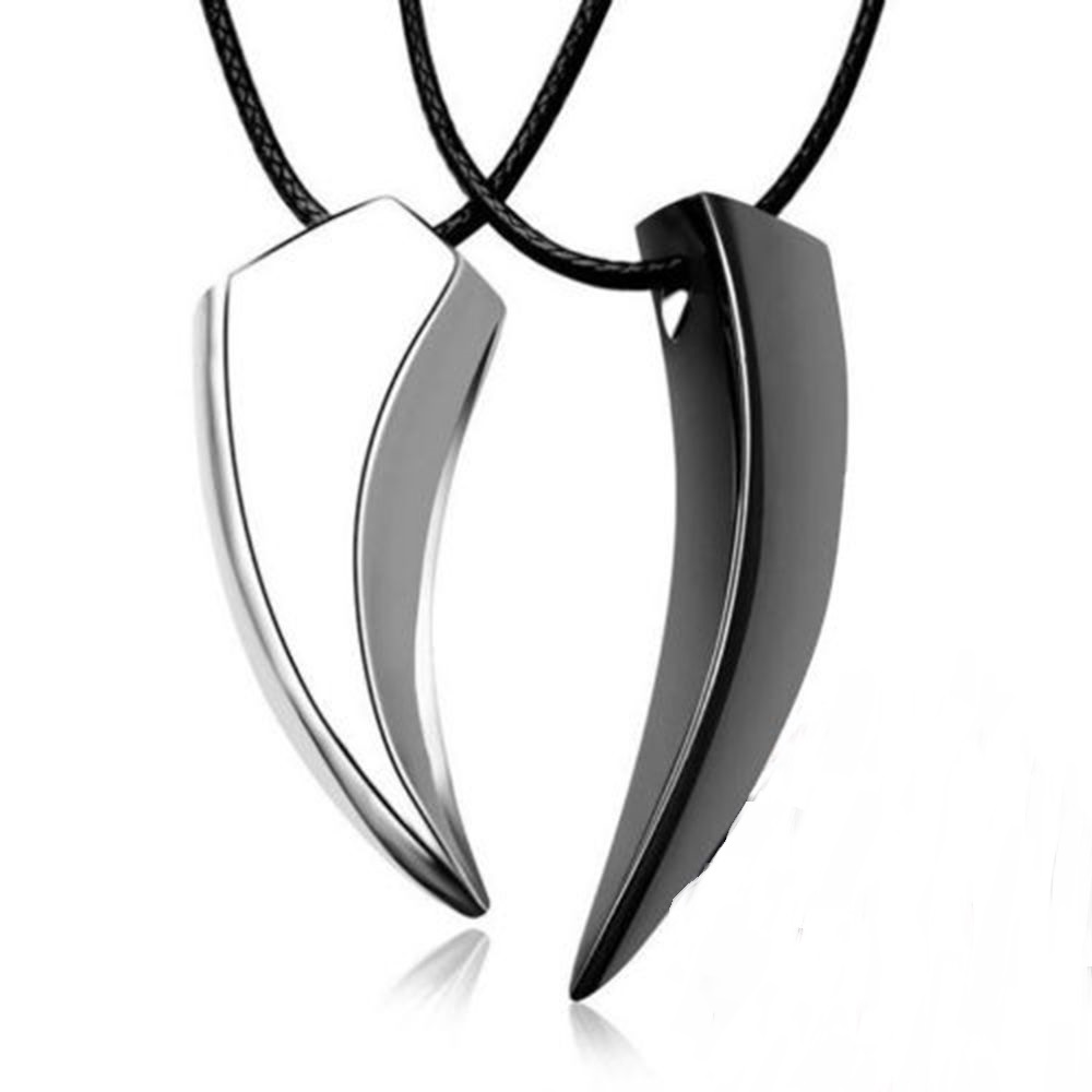 1 Piece Men Leather Chain Stainless Steel Titanium Alloy Wolf Tooth Pendant Necklace Domineering Men's Jewelry