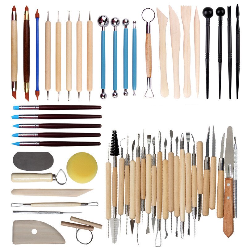 pottery clay Tools set molding Smoothing Wax Carving Sculpture Ceramic Sculpting polymer Trimming Modelling Tool kit for kids: 56set