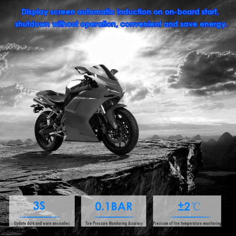 TPMS Motorcycle Tire Pressure Monitoring System Wireless LCD 2External Sensor Realtime Monitor Abnormal Alarm Moto Tyre Tool PSI