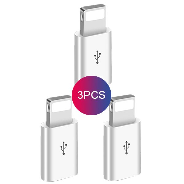Mini Otg Micro Usb Bliksem Adapter Voor Iphone 12 11 Pro Xs Max Xr X 10 8 7 Plus microusb Male Naar Ios 8Pin Vrouwelijke Connecor: 3 Pcs White