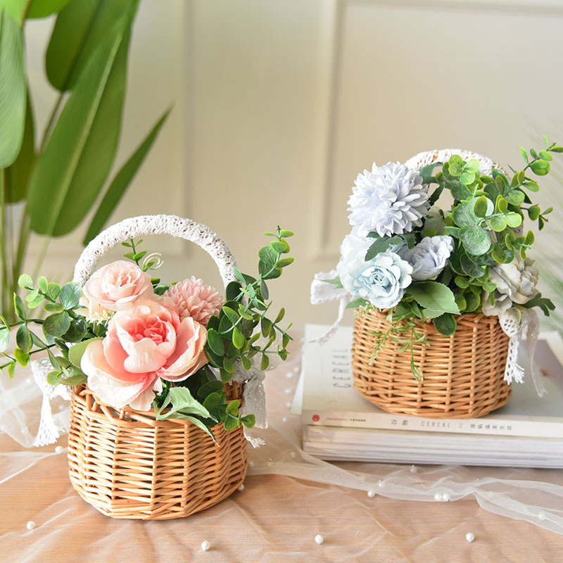 Bruiloft Geweven Opbergmand Met Handvat En Lint Rieten Rotan Bloemenmand Voor Bruiloft Verjaardagsfeest Huis Tuin Decor