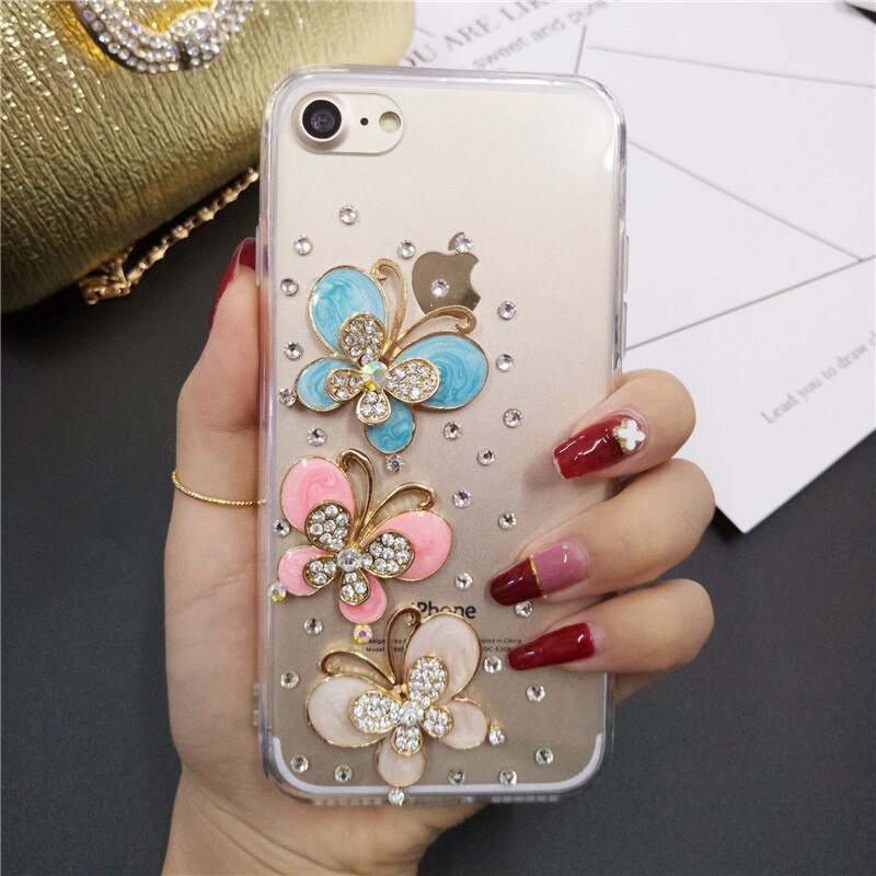 Telefon fall Für iphone 5 5S 6 6S 7 8 Plus X Xs 11 12 mini Pro Max XR Schmetterling Strass Diamant Weichen TPU Rückseitige Abdeckung