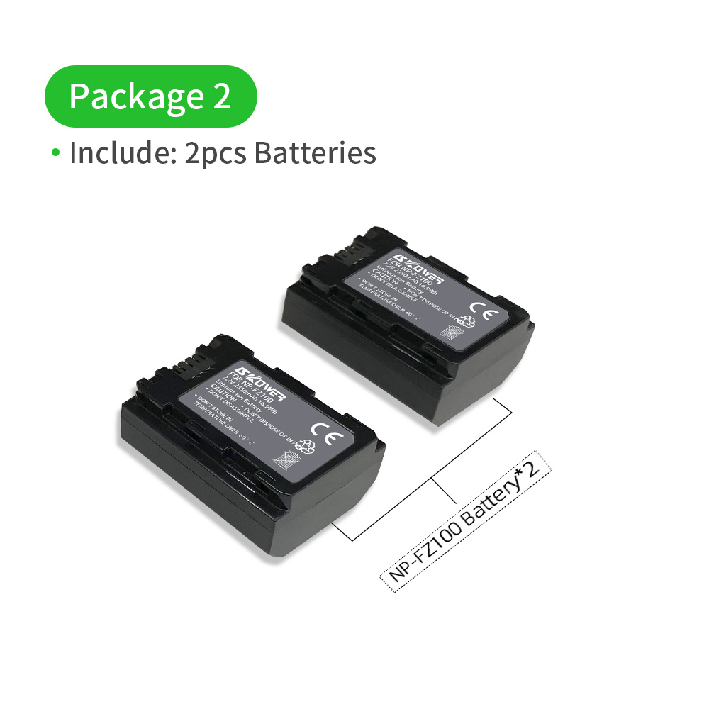 2350mAh NP-FZ100 Batterie Pour Sony NPF-Z100 BC-QZ Alpha a9/ a7R III/ a7 III/ 9R/A9R/9S/ A6600 Caméra Avec Double LED USB Chargeur: 2PCS